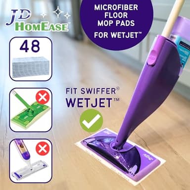 JD HOMEASE 48 Pack Premium Microfiber Replacement Pads for Swiffer WetJet - Super Absorbent, Lint-Free, Durable-11"x5.5", Perfect Fit Swiffer WetJet Mop - Safe on Hardwood, Tile, Vinyl - Image 2