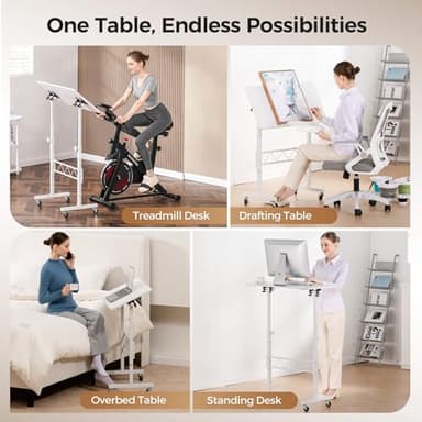 COMHOMA Small Standing Desk Adjustable Height & Tiltable Tabletop, Mobile Stand Up Desk for Laptop, Portable Computer Table for Home Office Work and Walking Pad Treadmill, Height 30.7"-46.4", White - Image 6