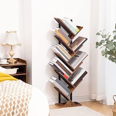 HOOBRO Tree Bookshelf, 9-Tier Bookcase Wooden Shelves, Floor Standing Storage Rack, for Display of CDs, Books in Living Room, Home Office, Wood Storage Rack for Bedroom, Rustic Brown BF08SJ01G1 - Image 6