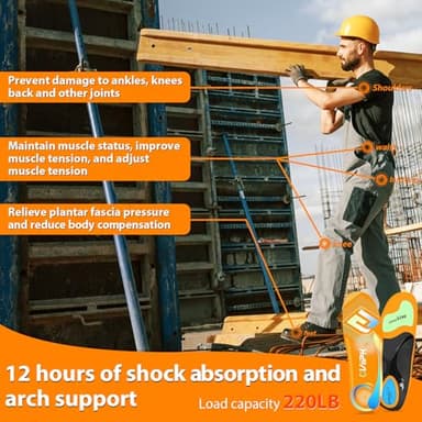 Plantar Fasciitis Insoles Shoe Inserts for Men Women, Arch Support Orthotics Inserts, 240lbs Heavy Duty Work Boot Insoles for Men Women, Relief Flat Feet, Metatarsalgia, Standing All Day - XL - Image 5