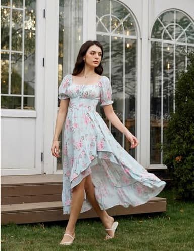 Scarlet Darkness Summer Corset Dress for Women 2025 Floral Dress Cottagecore Wedding Guest Dress Blue L - Image 4