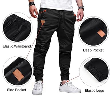 JMIERR Mens Casual Joggers Pants - Cotton Drawstring Chino Cargo Pants Hiking Outdoor Twill Track Jogging Yoga Sweatpants Travel Essentials Jogger Pants with Pockets for Men, 3XL, A Black - Image 2