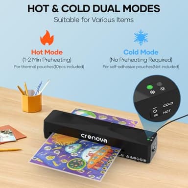 Crenova Laminator Machine with 10 Laminating Sheets, A4 Laminating Machine Hot & Cold with Fast Warm Technology, Thermal Laminator 9 Inch for Home Office School Business Black - Image 5