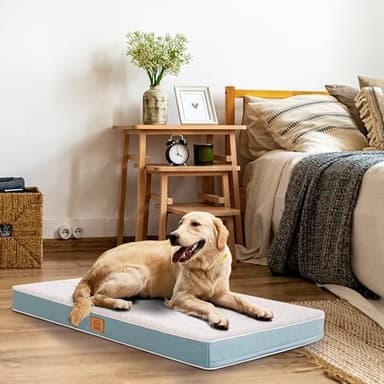 Orthopedic Dog Bed for Large Dogs - Big Waterproof Dog Crate Bed with Removable Washable Cover, Egg Crate Foam Support, Anti-Slip Bottom, Deluxe Plush Pet Bed Mat (Blue) - Image 6