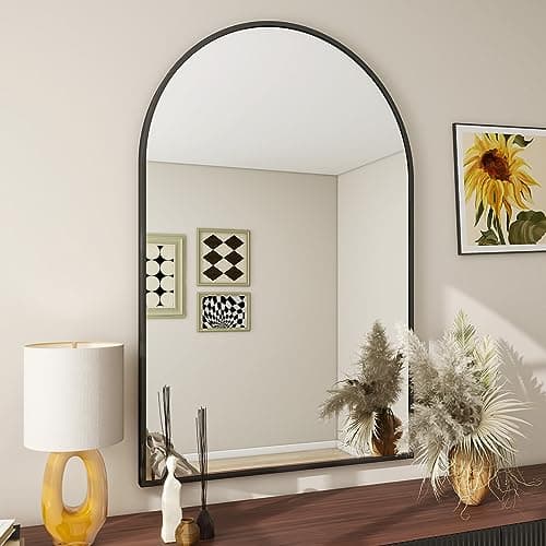 BEAUTYPEAK 24"x36" Arch Bathroom Mirror, Wall Mounted Vanity Metal Frame Mirror for Bedroom, Entryway, Living Room, Black - Image 1