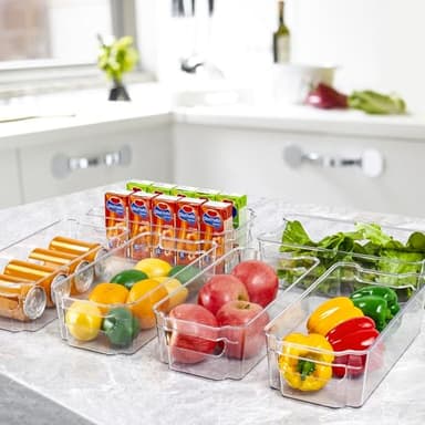 HOOJO Refrigerator Organizers and Storage - 14pcs Clear Plastic Bins For Fridge, Freezer, Kitchen Cabinet, Pantry Organization and Storage, BPA Free Fridge Organizer, 12.5" Long-Medium - Image 8