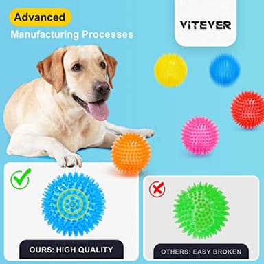 VITEVER 3.5” Squeaky Dog Toy Balls (6 Colors) Puppy Chew Toys for Teething, BPA Free Non-Toxic, Spikey Dog Balls for Medium, Large & Small Dogs, Durable Toys for Aggressive Chewers - Image 3