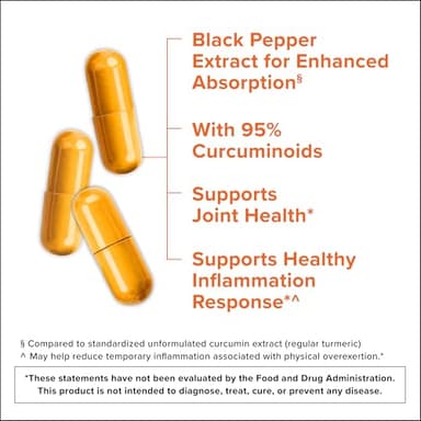 Qunol Turmeric Curcumin with Black Pepper, 2250mg Turmeric Extract with 95% Curcuminoids, Extra Strength Turmeric Supplement, Enhanced Absorption, Joint Support Supplement, 90 Vegetarian Capsules - Image 2