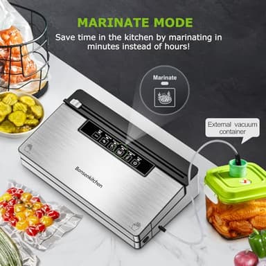Bonsenkitchen Vacuum Sealer Machine, Stainless Steel Food Sealer Vacuum Sealers with 100 Bags & 1 Roll, 5 Food Vacuum Modes, Built-in Cutter & Bag Storage, Black - Image 5