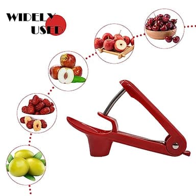 Cherry Pitter Tool, Olive Pitter and Fruit Pit Corer Remover Tool, Portable Kitchen Tool with Space-Saving Lock Design for Making Jam (Red) - Image 5