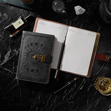 ZXHQ Lock Diary for Women & Men with Pen, A5 240 Pages Journal with lock, Vintage Edge Refillable Leather Journaling Notebooks, (8.5 × 5.9 Inch) Dark Grey - Image 4
