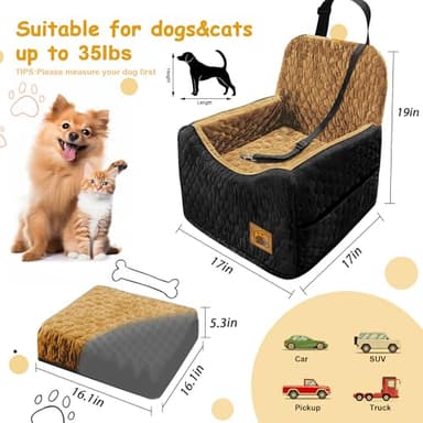 Dog Car Seat for Small/Medium Dogs, Memory Foam Dog Booster Seat, Travel Safety Per Car Seat with Washable Removable Cover, Storage Pockets for Dogs up to 35 lbs(BlackBrown) - Image 2