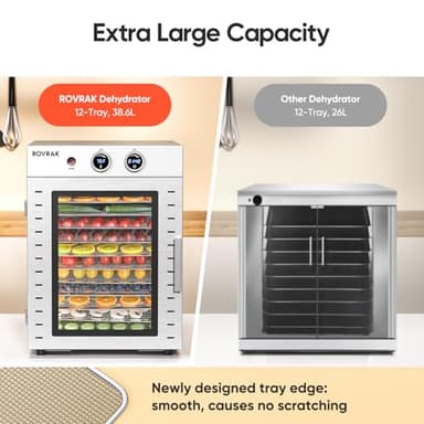 ROVRAk Food Dehydrator for Jerky, Fruit, Meat, Herbs, 12-Tray Stainless Steel Dehydrator Machine, Adjustable Timer, Temperature Control, Overheat Protection (67 Recipes) - Image 4