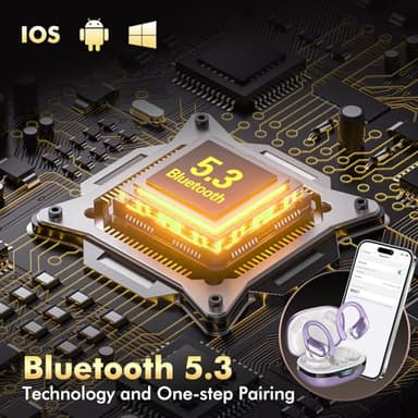 HAOYUYAN Wireless Earbuds, Sports Bluetooth Headphones, 80Hrs Playtime Ear Buds with LED Power Display, Noise Canceling Headset, IPX7 Waterproof Earphones for Workout/Running (Purple) - Image 4