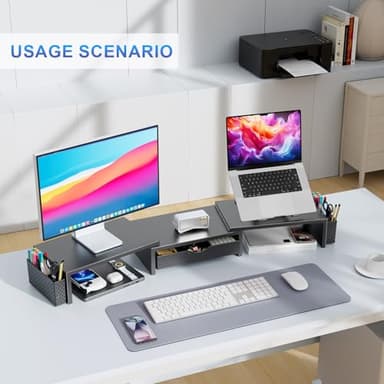 gianotter Dual Monitor Stand Riser, Desk Organizer With Drawer and 2 Pen Holders, Computer Monitor Stand, Shelf for Top of Desk, Black - Image 4