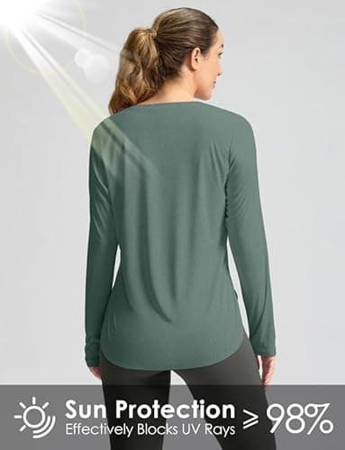 Women's Sun Shirts UPF 50+ Long Sleeve UV Protection Shirt Lightweight Quick Dry Workout Hiking Tops for Women(Malachite Green,XL) - Image 2