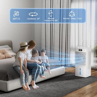 Feculs Portable Windowless Air Conditioners, 3-IN-1 Swamp Cooler, Evaporative Air Cooler, 6 Speeds & 3 Modes, 3-Gal Water Tank for Cooling, 20 FT/S Remote Control, Portable Air Cooler for Indoors - Image 2