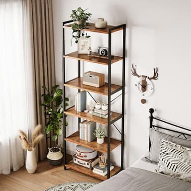 Casaottima Book Shelf, 6 Tier Tall Bookshelf, Modern Wood Bookcase Shelves for Bedroom, Industrial Display Shelf for Living Room Home Office Kitchen, Standing Shelving Unit Storage Organizer, Vintage - Image 7