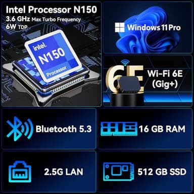 Intel NUC 14, for ASUS NUC 14 NUC14MNK Essential Mini PC, N150 CPU, 16GB RAM, 512GB SSD, Win 11 Pro,Wi-Fi 6E, BT 5.3, Business Desktop for Education,Office, Digital Signage, POS, SMB & Edge Computing - Image 3