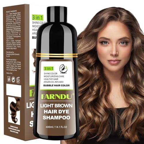 FARNDU Light Brown Hair Dye Shampoo 3 in 1 with Argan Oil – 10-15 Min Gray Coverage, Natural Instant Hair Color Shampoo for Women and Men, Long-Lasting Up to 6 Months - Image 1