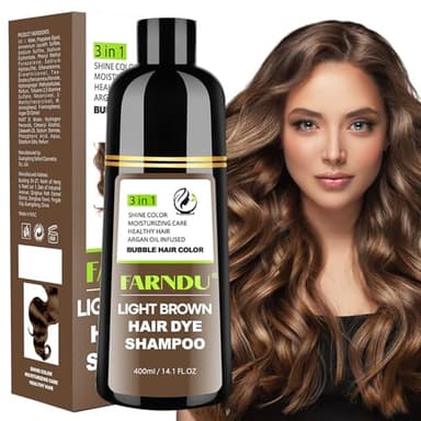 FARNDU Light Brown Hair Dye Shampoo 3 in 1 with Argan Oil – 10-15 Min Gray Coverage, Natural Instant Hair Color Shampoo for Women and Men, Long-Lasting Up to 6 Months - Image 1