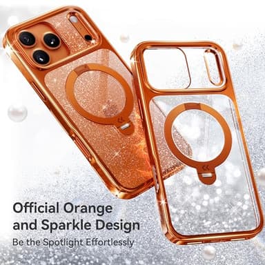 CASEKOO Pearl Sparkle 360 Spin Magnetic Stand for Glossy iPhone 17 Pro Max Case for Women, Fit for MagSafe, 17FT Drop Protection, Chic Design for 17 Pro Max Case with Stand, Cosmic Orange - Image 2