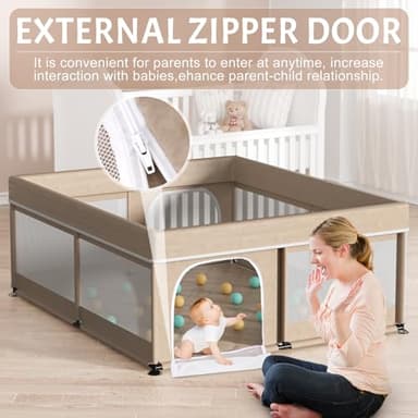 Omzer Baby Playpen with Mat 71"×59" - Extra Large Playpen for Babies and Toddlers with Mat Included, Safety Playard for Baby with Gate, All-Wrapped Soft Sponge Baby Gate Playpen with Stable Mat Velcro - Image 6