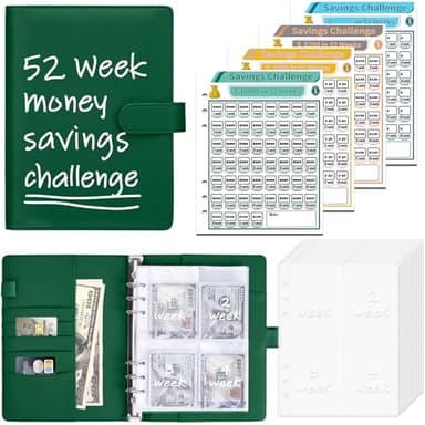Antner 52 Week Money Saving Challenge Binder with 1-52 Week Cash Envelopes, A5 Budget Binder Savings Challenges Book with 4 Challenge Tracker to Save $5,200 and $2,600 and $10,000 and DIY, Dark Green - Image 1