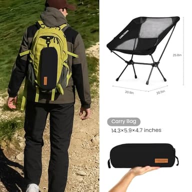 CAMEL CROWN Portable Camping Chair Lightweight Compact Folding Chair Mesh for Outdoor Camp Travel Beach Picnic Festival Hiking Backpacking Black - Image 3