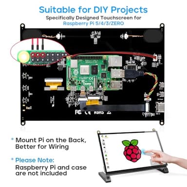 ROADOM Raspberry Pi Screen, 10.1’’ Touchscreen Monitor, IPS FHD 1024×600,Responsive and Smooth Touch,Dual Built-in Speakers,HDMI Input,Compatible with Raspberry Pi 5/4/3/Zero,Easy Assembly,Driver Free - Image 2
