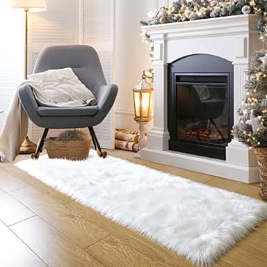 Noahas White Faux Fur Rug,2x6 Hallway Runner Rug,Faux Sheepskin Rugs,Washable Fuzzy Carpet,Fluffy Long Rugs for Bedroom,Shaggy Area Rugs for Living Room Decor - Image 2