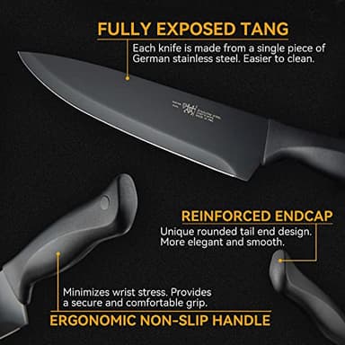 Knife Sets for Kitchen with Block, HUNTER.DUAL 19 Pcs Kitchen Knife Set with Block Self Sharpening, Dishwasher Safe, Anti-slip Handle, Black - Image 3