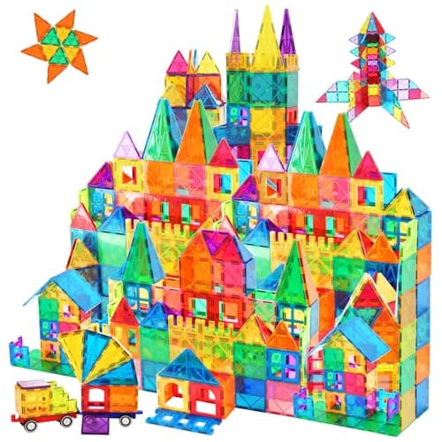 AFUNX Magnetic Tiles,102PCS Magnetic Building Blocks 3D Clear Construction Playboards, Inspiration, Creativity Beyond Imagination, Educational Magnet Toy Set for Kids with 2 Cars - Image 1