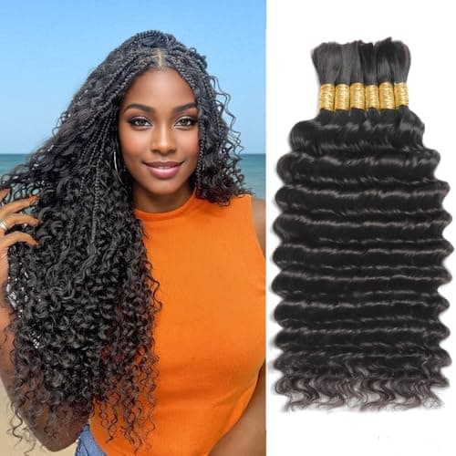 Human Braiding Hair for Boho Braids 150g 6 Bundles/Pack 20 Inch Deep Wave Bundles Human Hair Curly Boho Hair for Braiding 12A Bulk Braiding Hair Wet and Wavy Natural color - Image 1