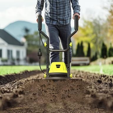 Electric Tiller, YERYORK 15-Amp 18-Inch Width 9-Inch Depth Corded Tiller Cultivator 24 Durable Steel Tines Gardening Tiller with Adjustable Wheels Foldable Handle for Easy Soil Cultivation - Image 8