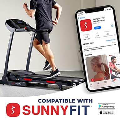 Sunny Health & Fitness Premium Folding Incline Treadmill with Pulse Sensors, One-Touch Speed Buttons, Shock Absorption, Optional Bluetooth with Exclusive SunnyFit App - Image 3