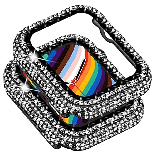 Surace Compatible with Apple Watch Case 38mm with Screen Protector for Apple Watch Series 6/5/4/3/2/1, Bling Case 300 Crystal Diamond Tempered Glass Protective Cover for 38mm 40mm 42mm 44mm, Black - Image 1