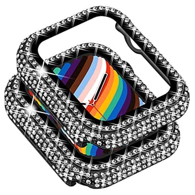 Surace Compatible with Apple Watch Case 38mm with Screen Protector for Apple Watch Series 6/5/4/3/2/1, Bling Case 300 Crystal Diamond Tempered Glass Protective Cover for 38mm 40mm 42mm 44mm, Black - Image 1