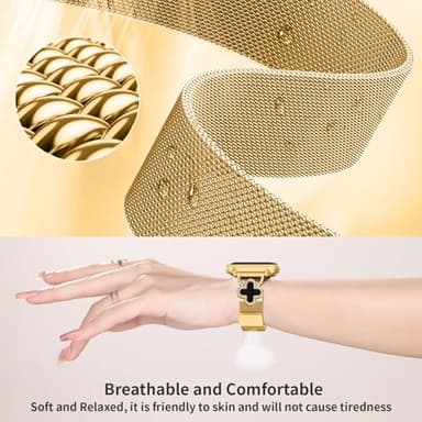 Joyozy Slim Metal Band Compatible with Apple Watch Band 38mm 40mm 41mm 42mm 44mm 45mm 46mm 49mm Skinny Magnetic Strap with Bling Charms, Cute Stainless Steel Band, Dressy Thin iWatch Bracelet for Women (Gold) - Image 5