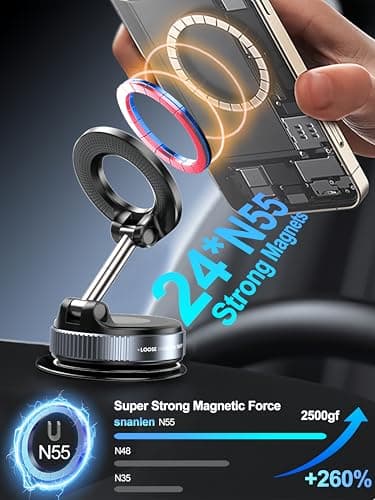 snanlen Upgraded 360° Vacuum Magnetic Phone Holder, Magnetic Car Phone Mount, Hands-Free Suction Cup Phone Holder for Car/Gym/Mirror/Shower, Car Mount Compatible with iPhone 16 Pro Max/Android - Image 5