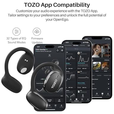 TOZO OpenEgo Open Ear Earbuds Bluetooth Headphones, 80Hrs Playtime Wireless Earbuds with Earhooks, Digital Display, 32 EQ Modes, Clear Call, Comfortable Wear, Sweat-Proof for Running Workout Black - Image 7