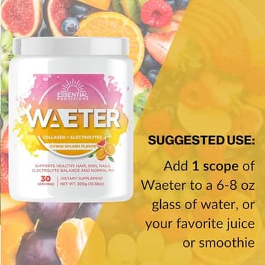 Essential Provisions WAETER | Collagen & Electrolyte Hydration Powder | Sugar Free | Non-GMO | Gluten Free | Paleo | Soy Free | Dairy Free | Grass-Fed & Pasture Raised | 30 Servings - Citrus Splash - Image 7