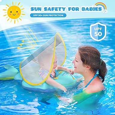 No Flip Over Baby Pool Float with Canopy UPF50+ Sun Protection, Sponge Safety Support Bottom, Fun Gifts Water Toys Accessories Inflatable Baby Swim Floats for Pool 3-36 Months - Image 4