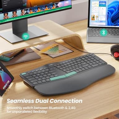 Nulea Wireless Ergonomic Keyboard, Split Keyboard with Cushioned Wrist Rest, Bluetooth and USB Connectivity, USB-C Rechargeable, Compatible with Windows Mac - Image 6