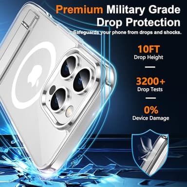SPIDERCASE Magnetic for iPhone 16 Pro Case, with 2 Pcs [Tempered Glass Screen Protector] [ Military Grade Drop Protection] Invisible Kickstand Slim Case for iPhone 16 Pro 6.3", Clear - Image 5