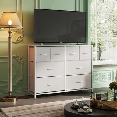 WLIVE Dresser for Bedroom with 8 Drawers, Wide Fabric Dresser for Storage and Organization, Bedroom Dressers, Chest of Drawers for Living Room, Closet, Hallway, White - Image 2