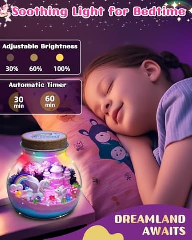 Light-Up Unicorn Terrarium Kit for Kids, DIY Arts & Crafts Gift for Girls Ages 4 5 6 7 8-12 Year Old, LED Night Light with Remote, Best Birthday Easter Unicorn Toys Gifts for Girls Kid - Image 4