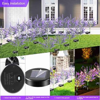 AMARS Garden Solar Lights Outdoor, Waterproof Purple Solar Powered Lavenders Flowers, 2 Lighting Modes, Warm White, Decorative Outside Decor for Pathway, Yard, Porch, Lawn, Party - Image 5