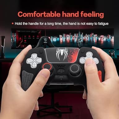 ECHZOVE PS5 Controller Cover Case - Anti-Slip Silicone Skin for PS5 DualSense Controller with Thumb Grip Caps, Joystick Protectors, Spider-Man Theme Sticker - Black - Image 6