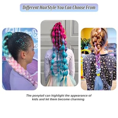 Newshair Colorful Ponytail Extension with Hair Tie, 26 inch Ombre Braid Ponytail Blend Hair Tinsel for Holiday Party Rainbow Festival(100g 1 Packs #Light Purple/Dark Green/Dark Purple) - Image 8